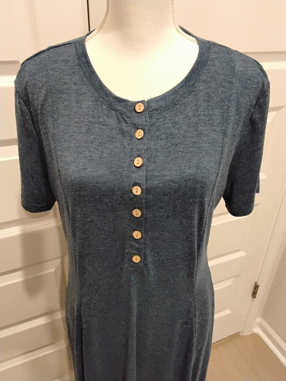Short Sleeve Button-Front Top Dress - Blue
